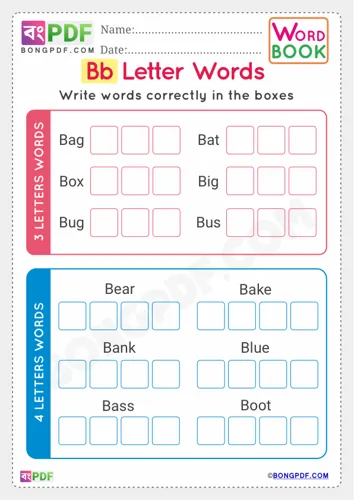 Free Learn Alphabet B English Words Worksheet Download