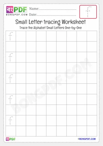 Free Learn Tracing Small Letter F Worksheet Download