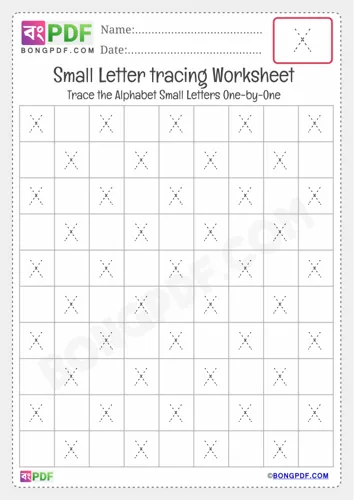 Free Learn Tracing Small Letter X Worksheet Download