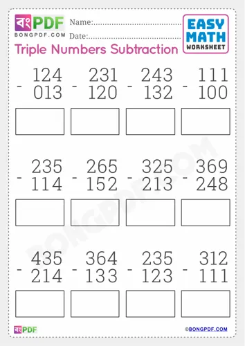 Triple Numbers Subtraction English