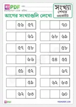Free Count and Write Before Numbers Bengali PDF Worksheet Download